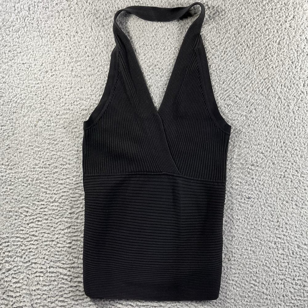 C'est City August Silk Black Ribbed Halter Top M Silk Blend Y2K Minimalist Wrap